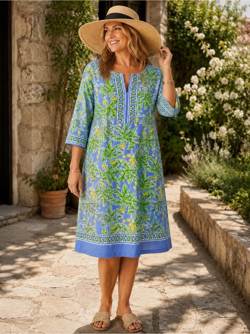 Blue & Green Tropical-Print Women's Swim Coverup Tunic